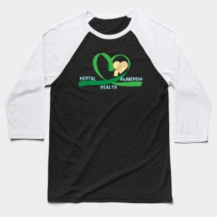 Mental Health Awareness Green Ribbon Heart Girl Puzzles Baseball T-Shirt